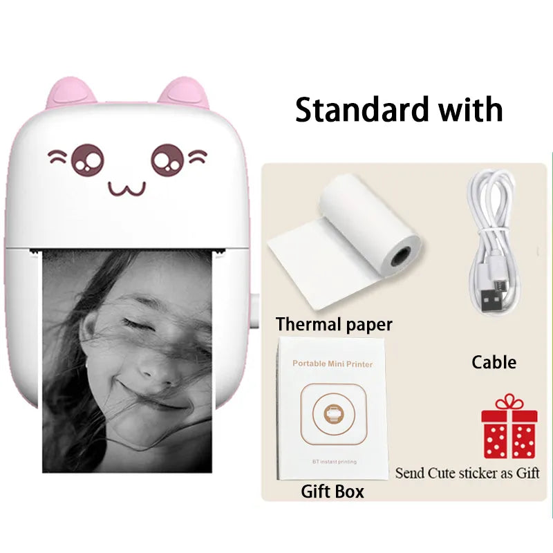 NNEOBA Portable Thermal Printer MINI - Wireless BT 203dpi Photo Label Memo Printing (Pink)